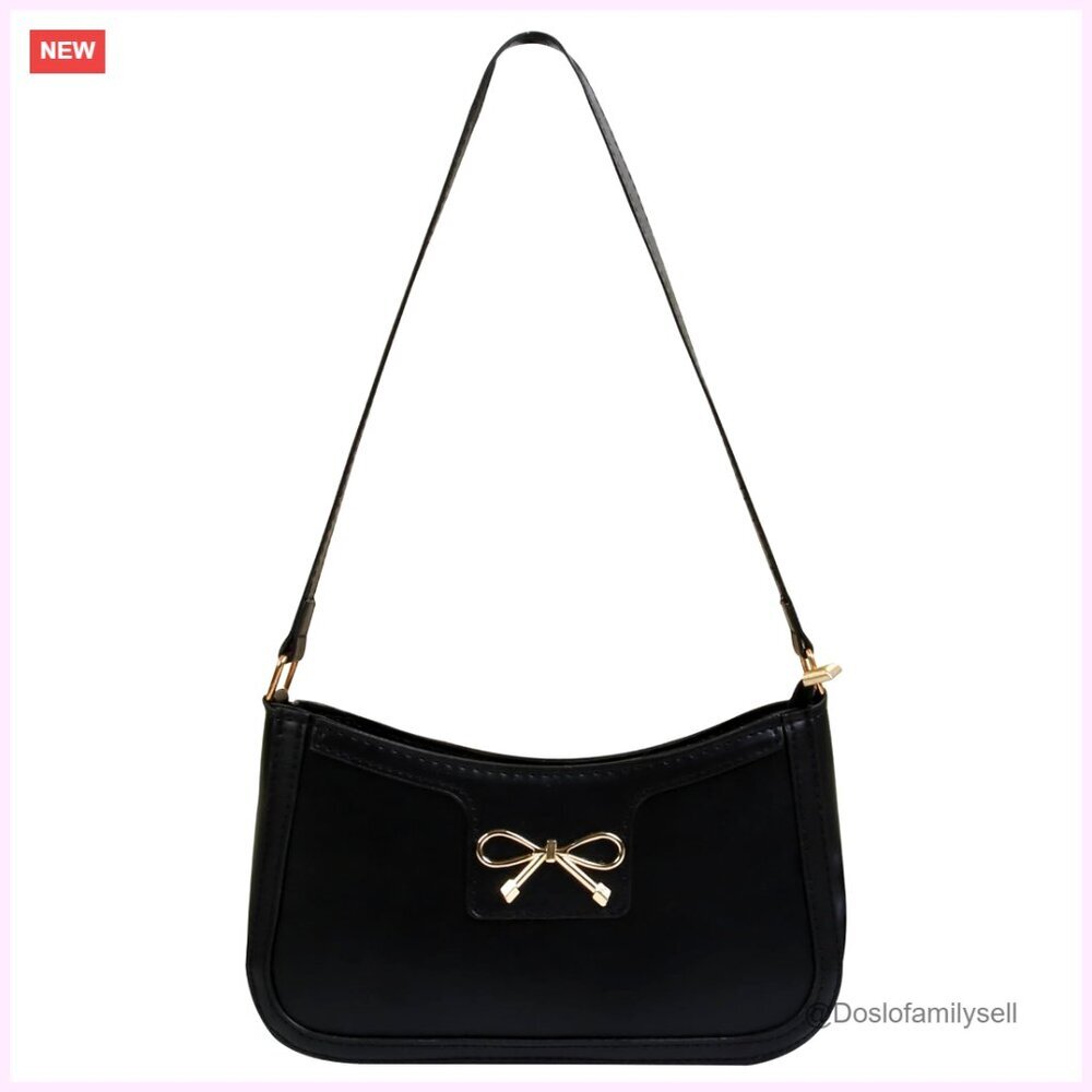 Faux Leather Shoulder Bag with Bow Accent, Compact Hobo Tote for Work Travel